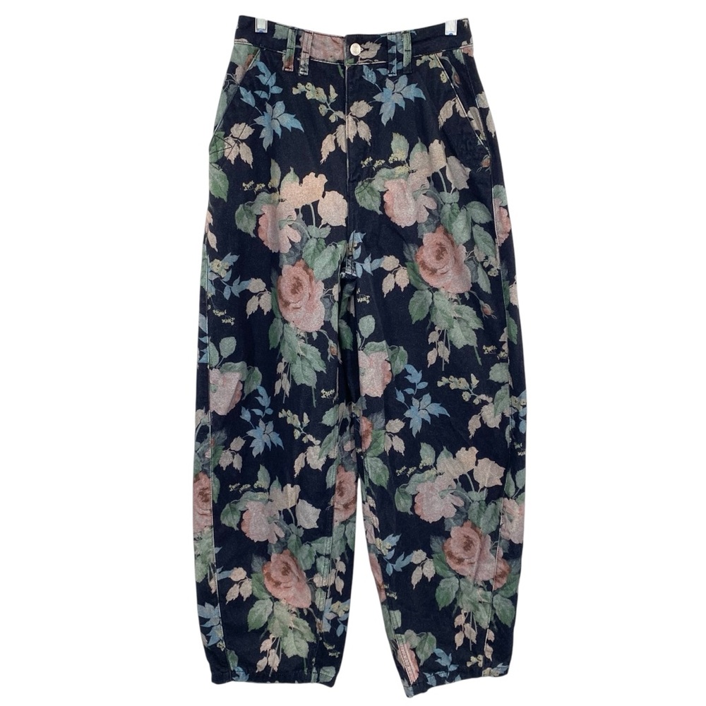 ASOS Barrel Leg Pants High Rise in Floral Print Denim Jeans
